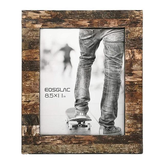 Eosglac Rustic 8.5x11 Wooden Picture Frame, Handmade with Real Birch Bark, Photo Frame Natural
