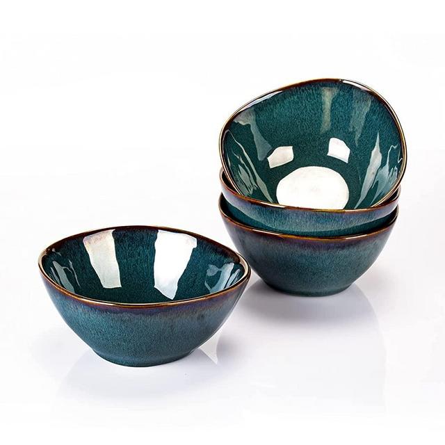Cutiset 17 Ounce Glazed Shaped Ceramic Cereal Soup Dessert Bowls,for Cereal, Salad and Desserts,Microwave Safe, Set of 4 (6-inch)