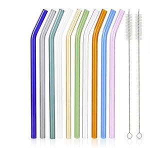 10 Pcs Reusable Bent Glass Drinking Straws with 2 Cleaning Brushes -Shatter Resistant