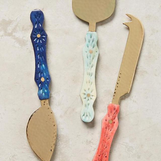 Hammered Brass Cheese Knives