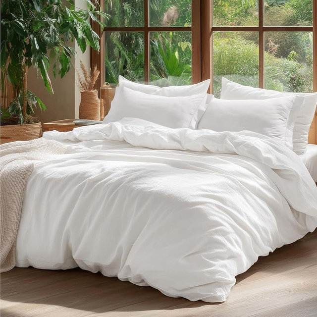 Bedsure 100% Washed Cotton Duvet Cover Oversized Queen - Natural White Minimalist Cotton Duvet Cover Linen Like - GentleSoft™ Plain Simple Bedding (Natural White,Oversized Queen, 98"x98")