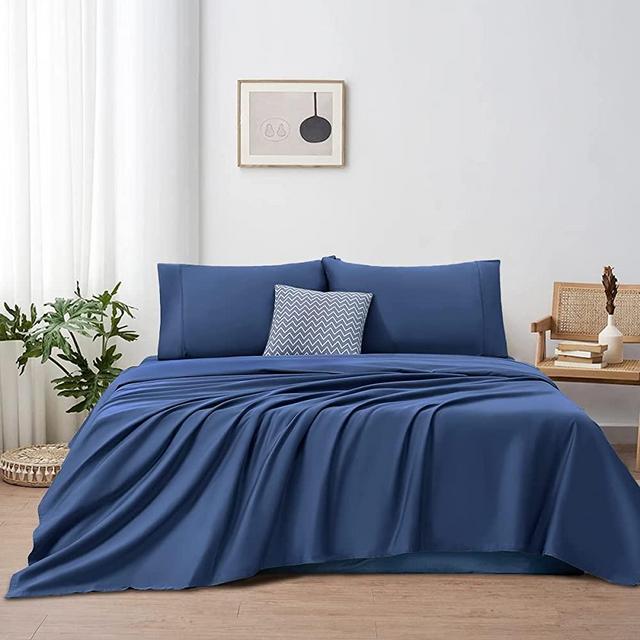 LIANLAM 1000 Thread Count Cotton Queen Size Sheets, 100% Organic Egyptian Cotton Sheets Set, Cooling Bed Sheets 16-Inch Deep Pocket - Breathable and Hypoallergenic - 4 Piece (Navy Blue, Queen)
