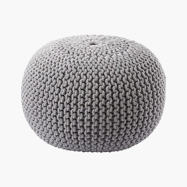 Fernish Décor Hand Knitted Cotton Ottoman Pouf Footrest 20x20x14 INCH, Living Room Accent seat (Light Grey)