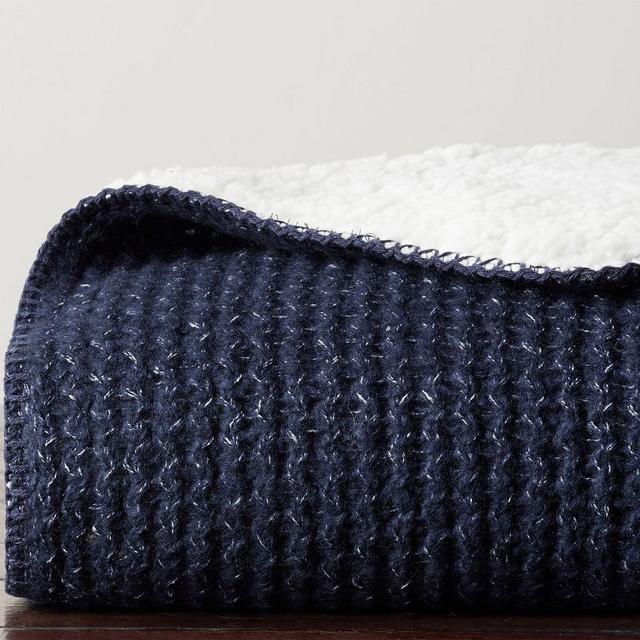 Thermal Knit Sherpa Back Throw, 50 x 60", Heathered Midnight