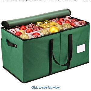 Christmas Ornament Storage Box, Mrrihand Xmas Decoration Organizer with Adjustable Dividers - Storage Container Keeps 128 Holiday Ornaments 3-Inch, Dual Zipper Closure, 600D Tear-Proof Material(Green)