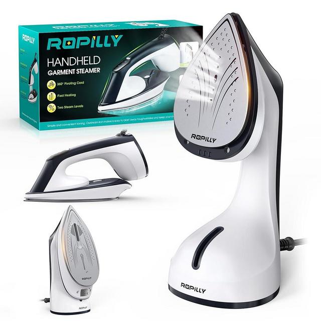 Ropilly Steamer for Clothes, 1600W 2-in-1 Steamer & Iron with Large Ceramic Plate, Powerful Turbo Steam, Smart Temperature Control, Auto-Off, Wrinkle Remover for All Fabrics