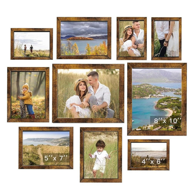 Rexllon Gallery Wall Frame Set, Picture Frames Collage Wall Decor 10 Pcs, Picture Frame Set for Wall Mounting or Tabletop Display, Multi Sizes Including 8x10, 5x7, 4x6 Family Photo Frames,Rustic Brown