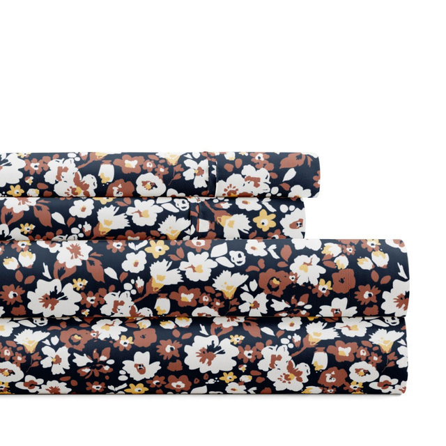 Delicate Blossoms Floral Patterned Ultra-Soft 4 Piece Bed Sheet Set - Becky Cameron, Floral Dream Terracotta, Full