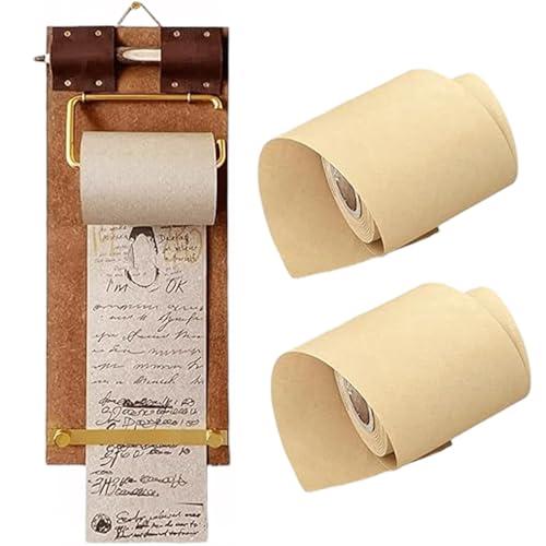 Vintage Clipboard Kraft Notebook Set – Retro Hanging Writing Pad with Cutter, Refillable Kraft Paper Roll for Notes, To-Do Lists, Wall Decor, Journaling, Sketching (Notepad + 2*Wooden paper)
