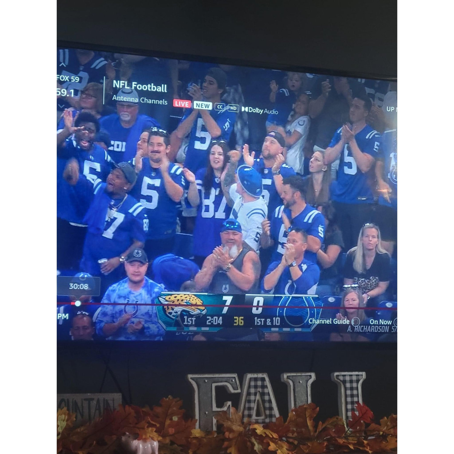 September 2023 - A neighbor caught us on tv at the Colts home opener vs. the Jaguars