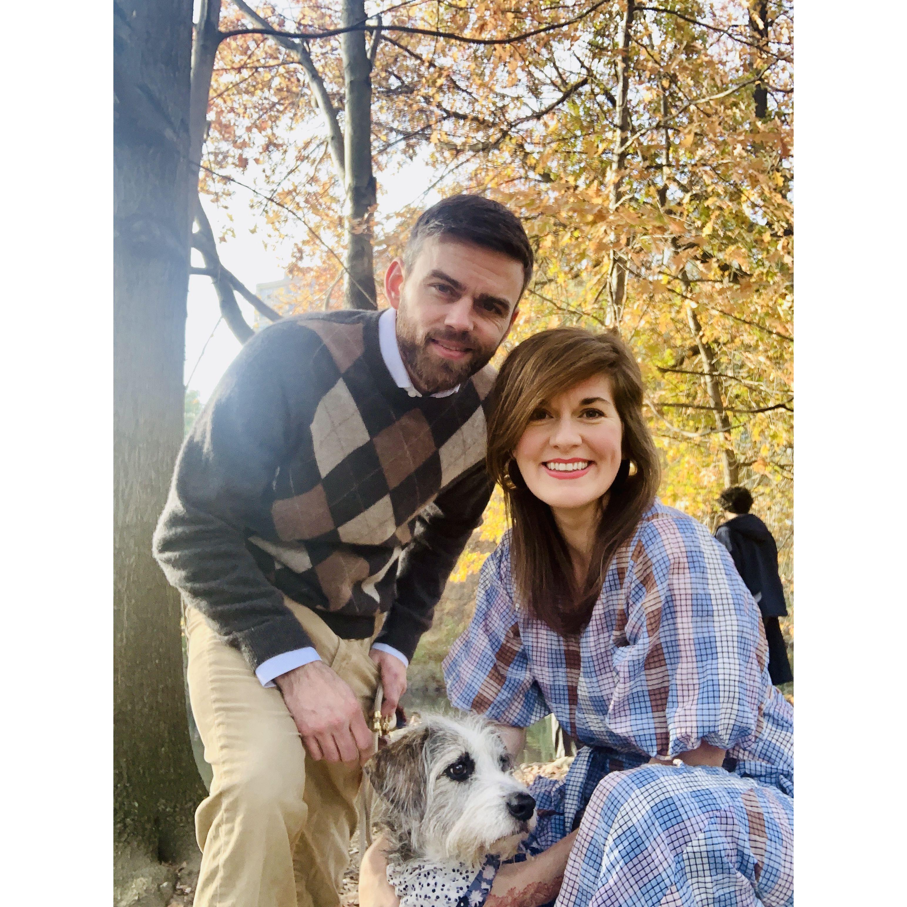 Thanksgiving 2022 photo shoot in Central Park at the pond near our apartment. Katey is 4 months pregnant with Ember.
