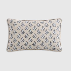 Piped Block Print Cotton Pillow Cover - Natural