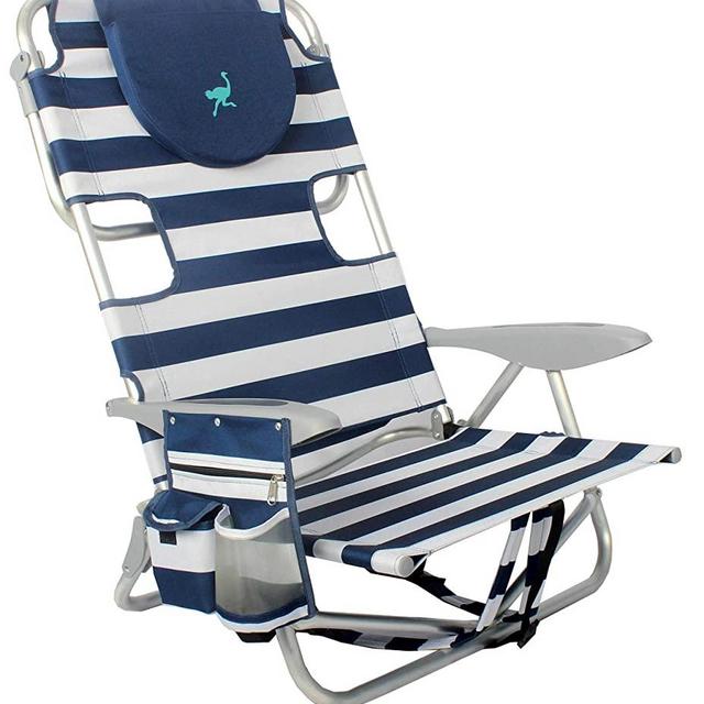 Ostrich - (New Model) Deluxe On-Your-Back Backpack Beach Chair with Lay Facedown, Insulated Cooler Bag Storage & Rust Resistant Aluminum Frame Features