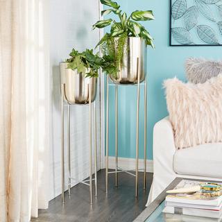 2-Piece Glam Tall Round Planter Set with Stand