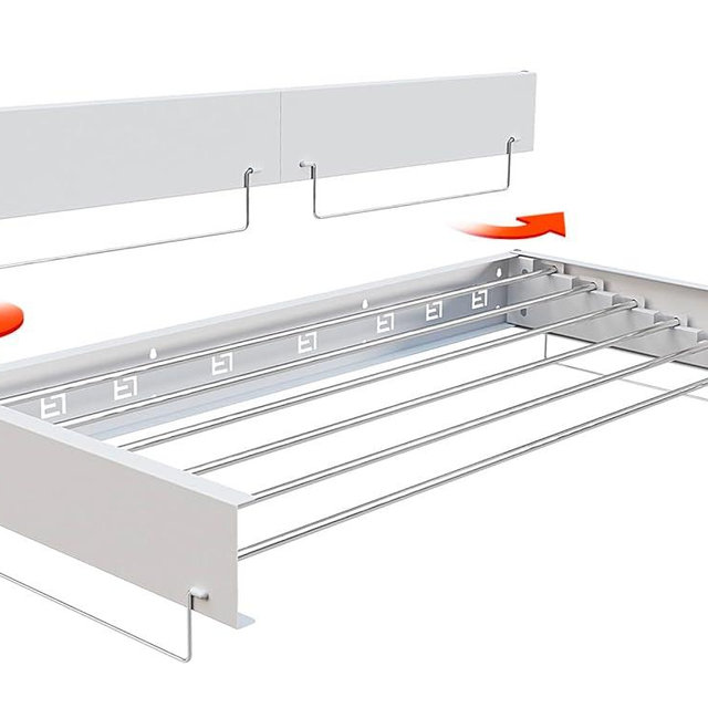 SKIKEN Wall Mounted Hidden Drying Rack for Laundry Room | Invisible Drying Rack for Clothes | 6 Dryer Rods | Compact Drying Rack for Clothes/Towel | Pull-Out and Foldable to Save Space(White, 40.0")