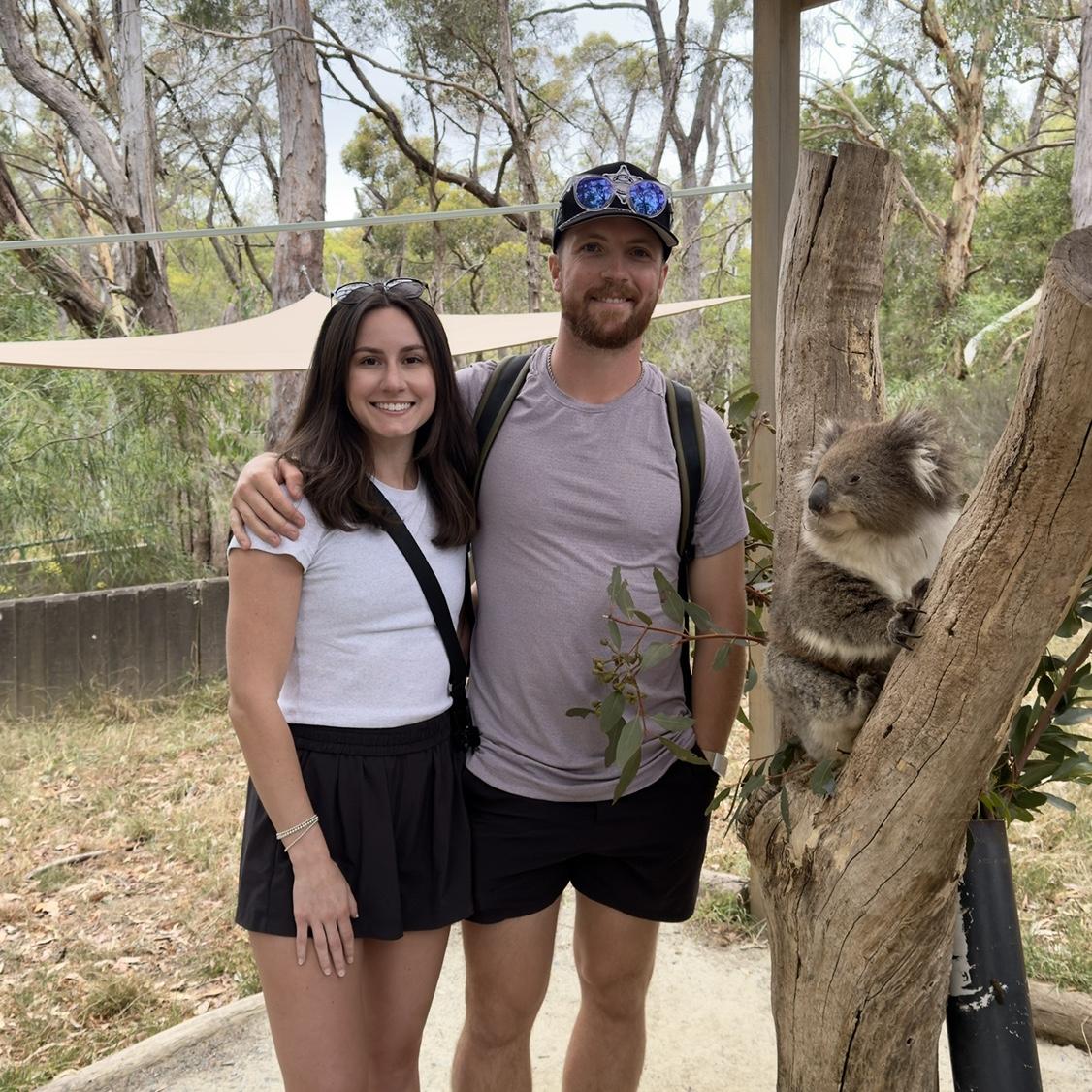 We pet a koala for the first time! He was a Ben Franklin look-a-like!