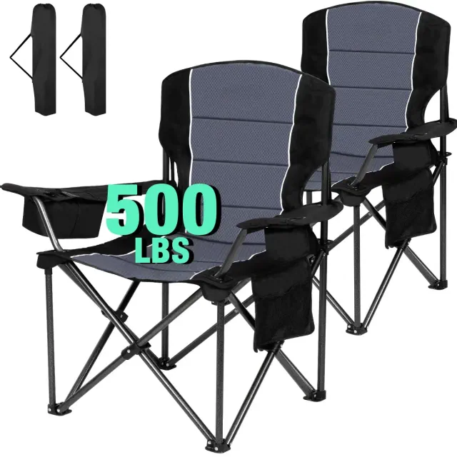 SUNSPIRE Oversized Camping Folding Chair 2-Pack, Heavy Duty Lightweight Portable Chair with Cup Holder Pocket for Outdoor Beach Sports Fishing Black