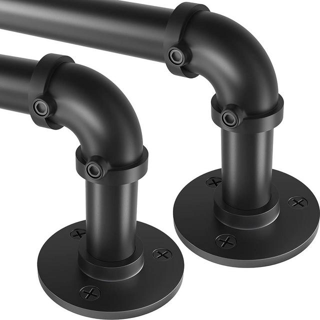 DHLDWQ Industrial Curtain Rods for Windows 28 to 48 inch, 2 Pack 1 Inch Heavy Duty Curtain Rod, Indoor/Outdoor Curtain Rod 28-48 inches, Wrap Around Blackout Curtain Rod, Rustic Black Curtain Rod