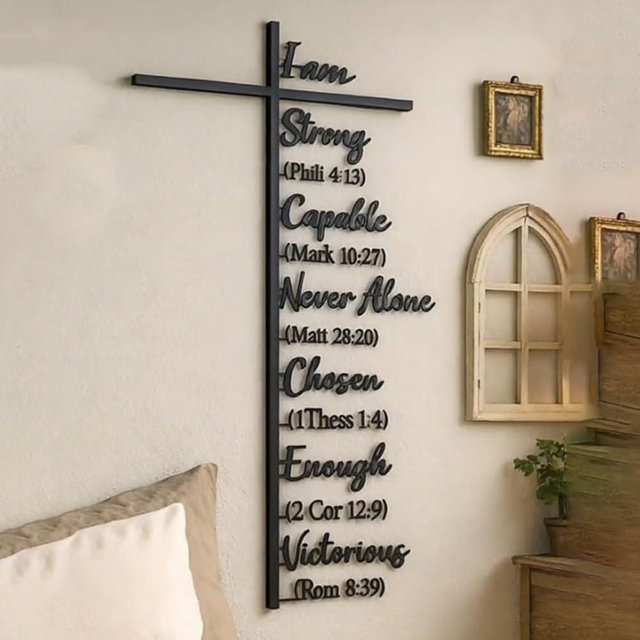 AIOUJI Metal Cross Wall Art Decor, Jesus Wall Art with Crosses and Bible Verse, Christian Religious Rustic Farmhouse Scripture Decorations Home Living Room Decor Easter Christmas Gift(19"x11")