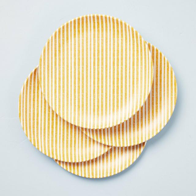 4pk 10.5" Rustic Stripe Bamboo-Melamine Dinner Plate Set Gold/Cream - Hearth & Hand™ with Magnolia