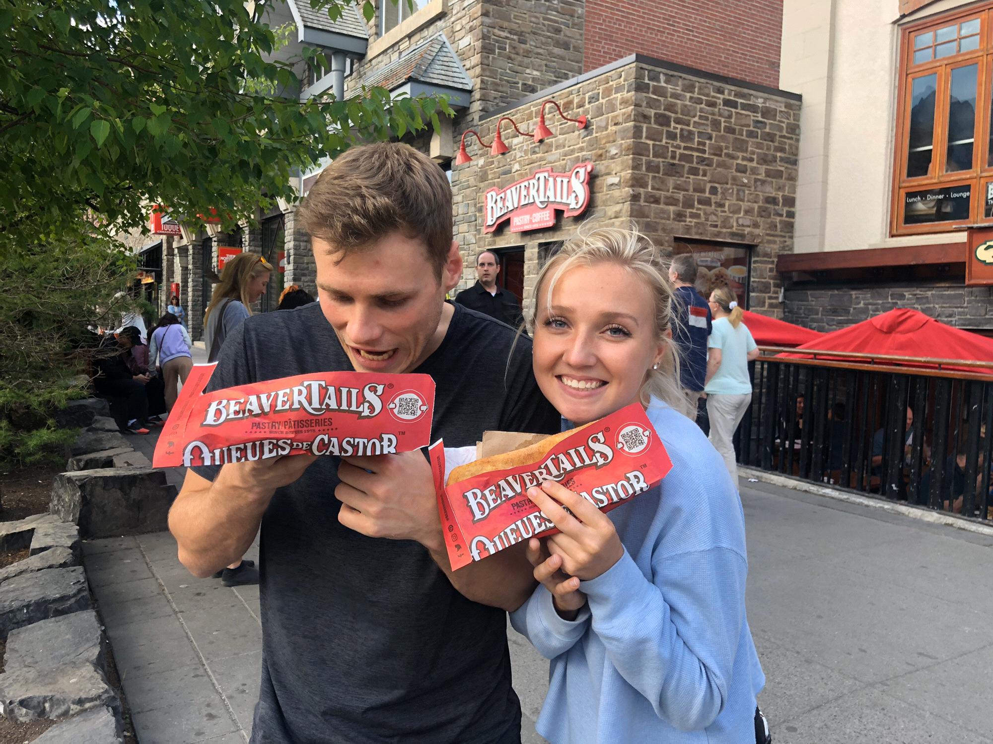 First trip to Banff, Canada and had to make a stop to get a "beaver tail" (donut like pastry topped with many choices of chocolate, caramel, toffee bits, etc.