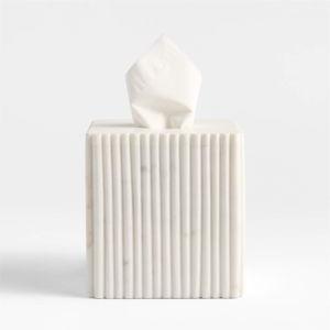 Carmen White Marble Tissue Box Cover | Crate & Barrel