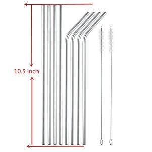 Stainless Steel Straws, ZIIDII Reusable Ultra Long 10.5 inch Metal Drinking Straws Fits All 20 30oz Cups Yeti Ozark Trail Rtic Tumblers + 2 Cleaning Brush (10.5in - Set of 8)