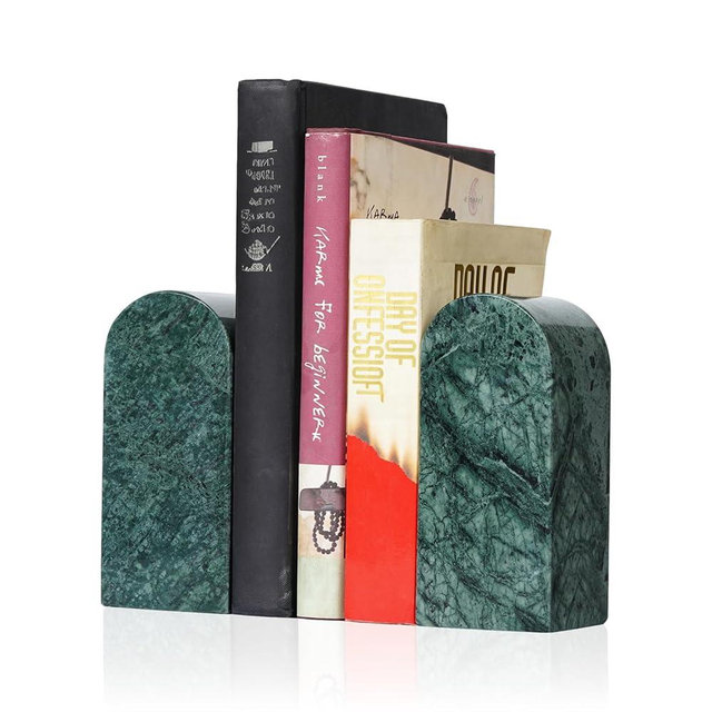 Koville Indian Natural Marble Bookends for Shelves, Decorative Book Ends, 7lbs Heavy-Duty Marble Book Holders, Bookshelf Apartment Decor for Normal Books/CD/Video Games(Indian Green)