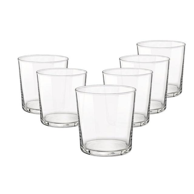 Bormioli Rocco Bodega Medium Glass Tumblers, Set of 6-12 oz Tempered Drinking Cups with Clean Minimal Design - Stackable Clear Glassware for Water, Wine, Juice & Cocktails for Home Bar Use