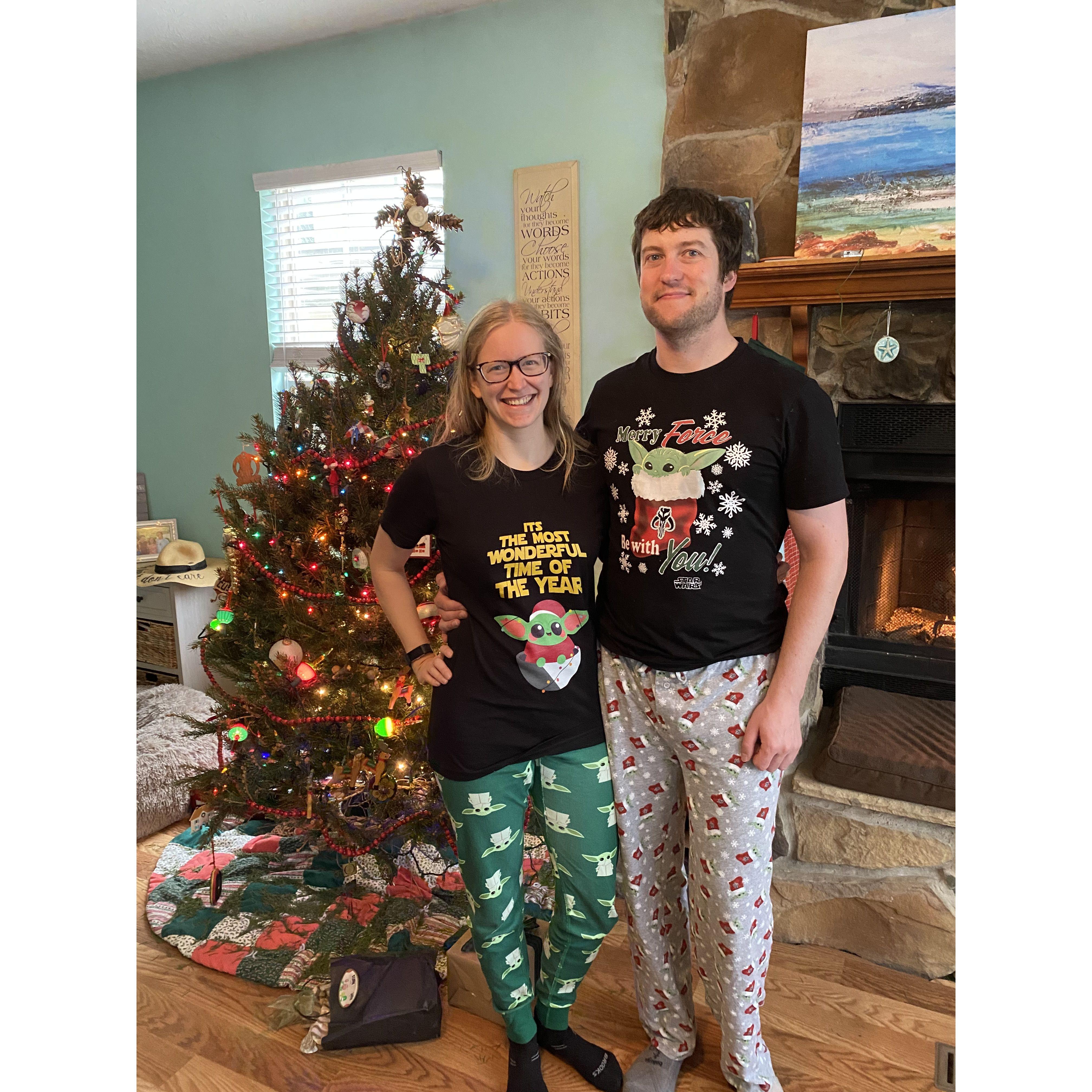 JP reluctantly agreed to wear Christmas-themed pajamas