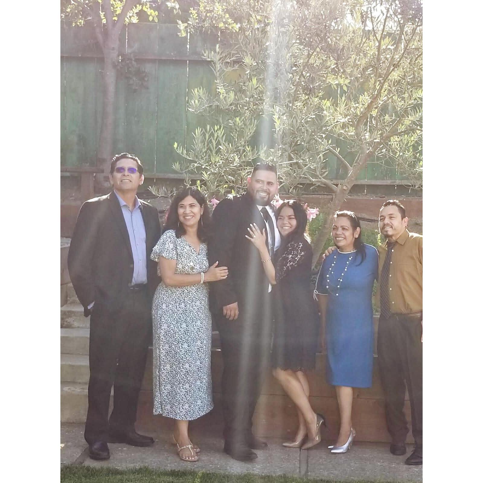 The Gonzalez and Miranda families after the proposal. Smiles all around :D