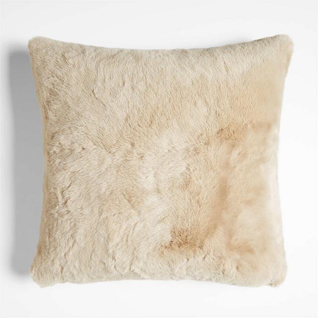 Ginger Beige Faux Fur 23"x23" Throw Pillow with Feather Insert