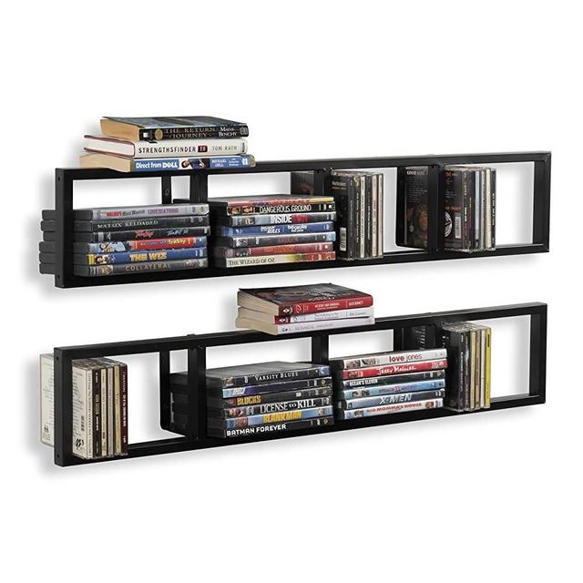You-Have-Space Wall Mount 34 Inch Media Storage Rack CD DVD Organizer Metal Floating Shelf Set of 2 Black