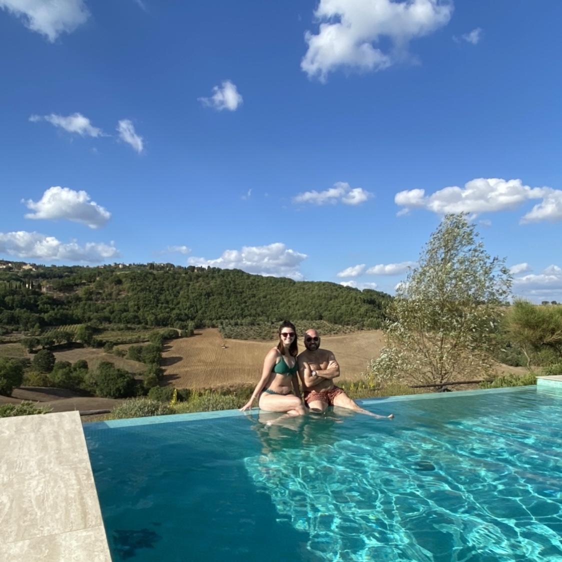 Infinity pool at the Lupaia Resort outside of Montepulciano, Italy celebrating Kristin's father's birthday.