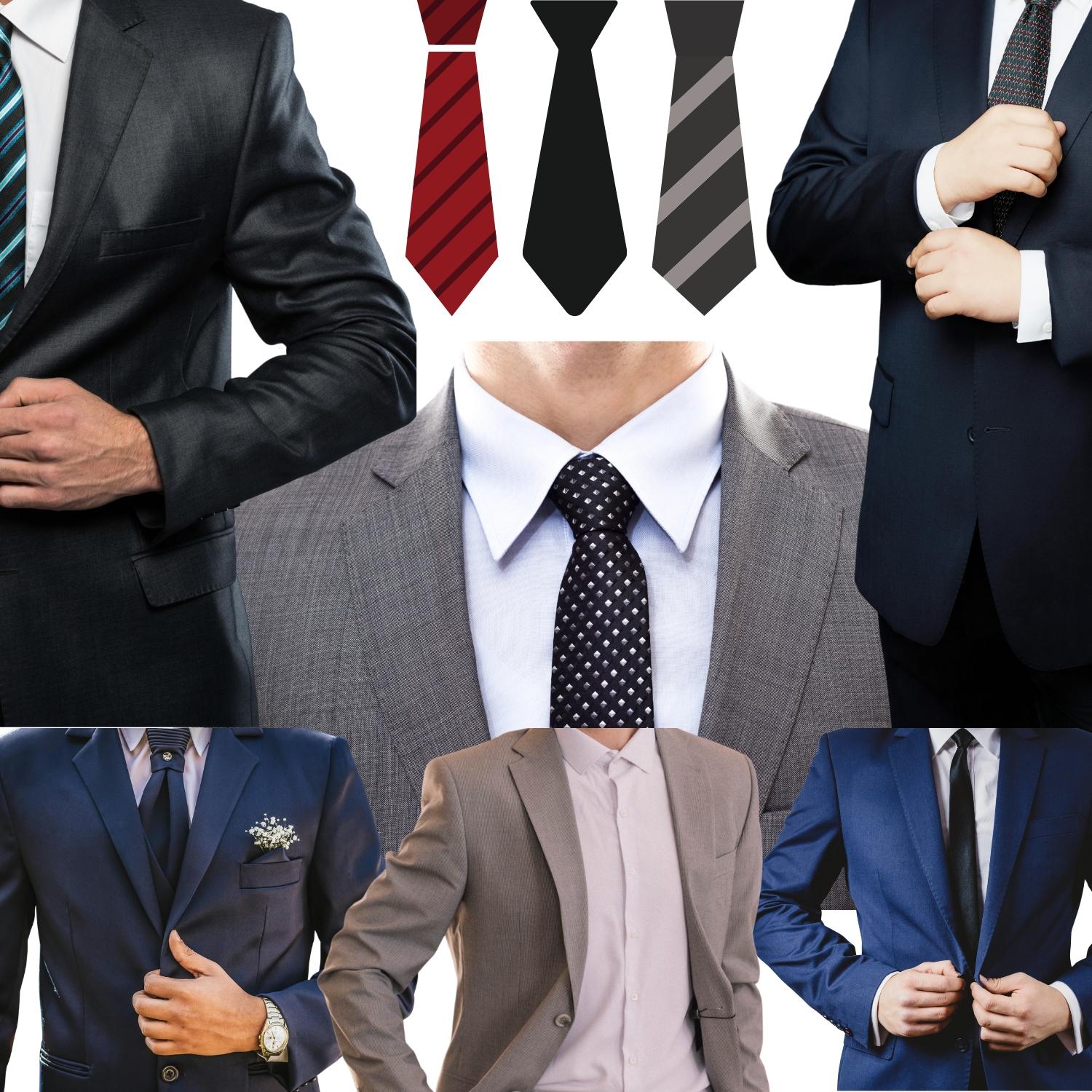 Please avoid wearing a beige or white set. Other fun colors for the suit and tie are welcome too.