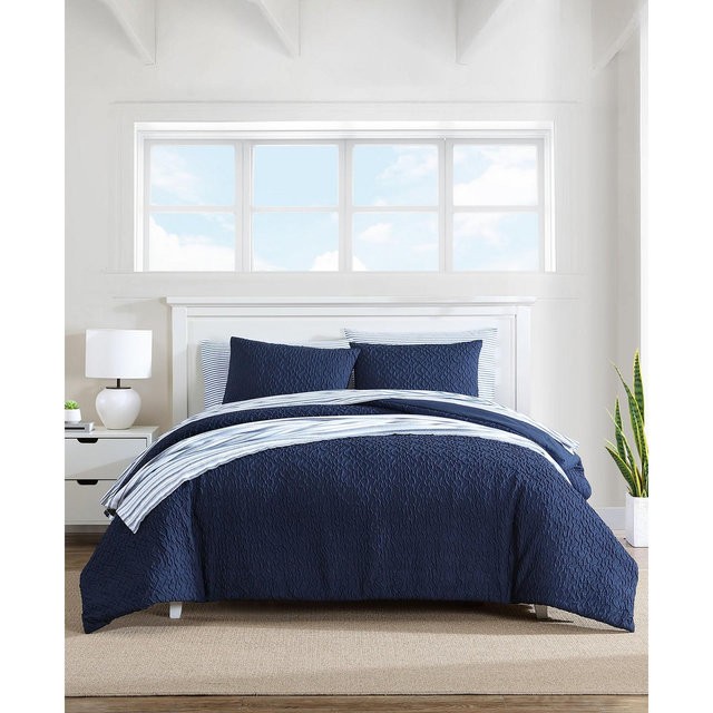 Nautica Point Harbor Embossed 3 Piece Comforter Set, Full/Queen