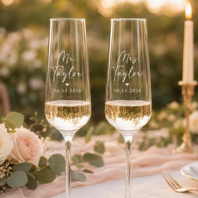 Personalized Champagne Flutes, Custom Wedding Toasting Glasses, Bride Groom Glasses, Engraved Bridal Shower Gift, Anniversary Keepsake