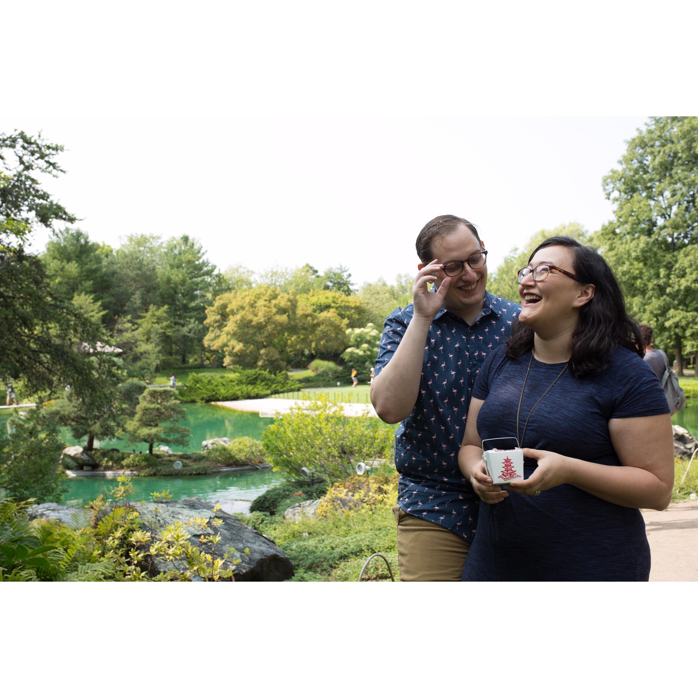 Recreating the moment Amanda received Jonathan's proposal in the form of a fortune cookie placed inside of a takeout box.