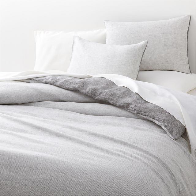 Reversible Grid/Striped Natural Hemp Fiber Full/Queen Duvet Cover