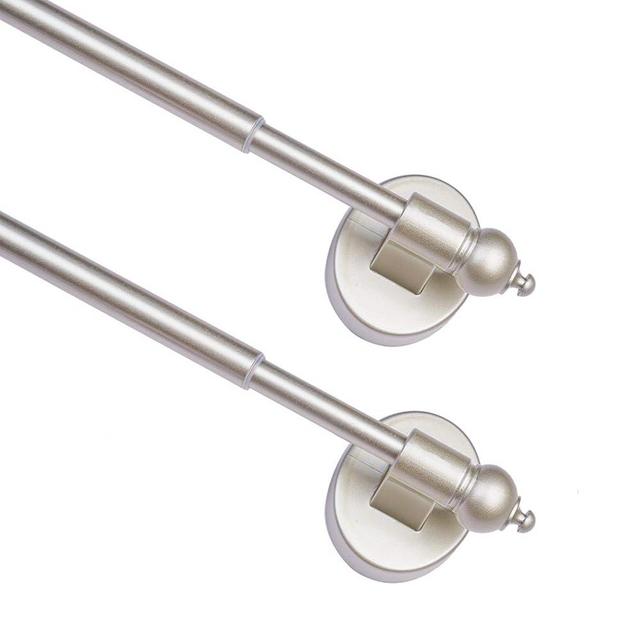 Coquilles Magnetic Curtain Rods,Multi-Use Adjustable Appliance for Metal Doors,Windows,No Tools Needed，9-16 Inch，Nickel，2 Pack