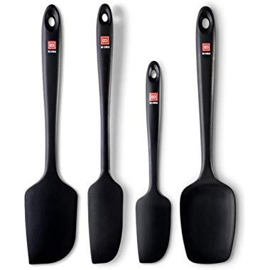 Di Oro Seamless Series 4-Piece Silicone Spatula Set - 600°F Heat-Resistant Pro-Grade Rubber Spatulas - Spoonula, Large Spatula, Small/Mini Spatula, and Jar Spatula - Kitchen Utensil Set (Black)