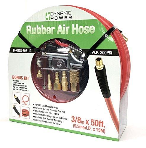 DP Dynamic Power 3/8" x 50ft PVC Air Compressor Hose WITH 9 Pieces Air Compressor Accessories Kit