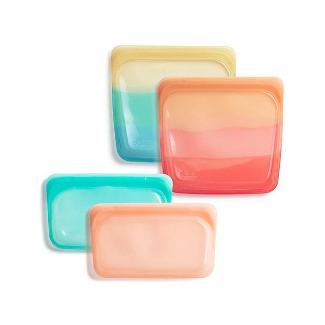 Stasher Silicone Reusable Storage Bag, 4-Pack Lunch/Travel (Endangered Seas) | Food Meal Prep Storage Container | Lunch, Travel, Makeup, Gym Bag | Freezer, Oven, Microwave, Dishwasher Safe, Leakproof
