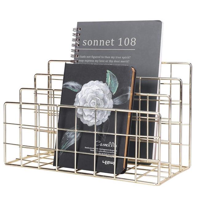 Simmer Stone Desktop Letter Sorter, Organizer for Mails Books Files Brochures Postcards Makeups, 3 Slot, Gold