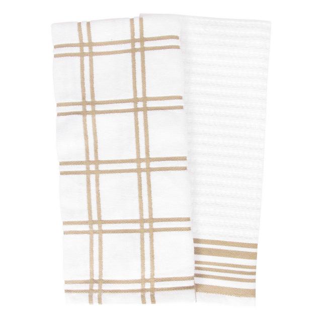 Our Table™ Everyday Plaid and Stripe Kitchen Towels in Sand (Set of 2)