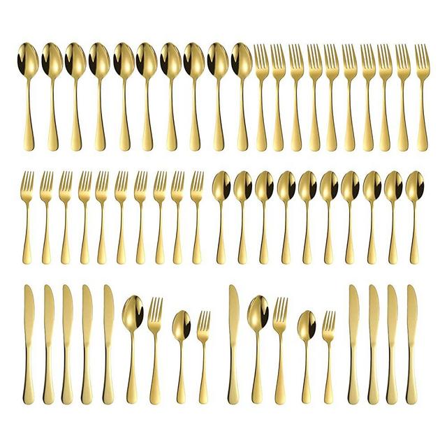 Golden Flatware Silverware Set for 12, Tableware Cutlery Utensils Set, Include Knife/Fork/Spoon, 60 Pieces, Mirror Polished, Dishwasher Safe