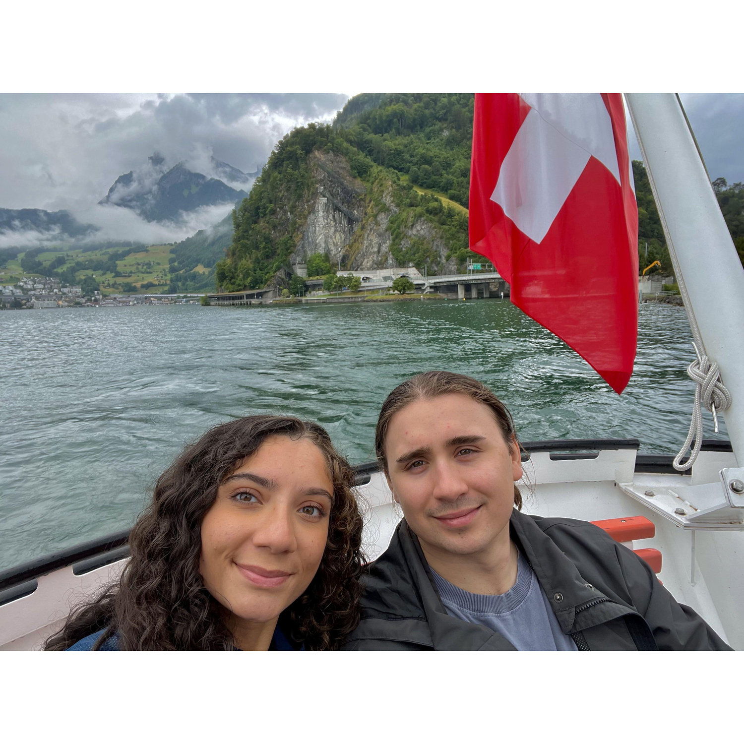 Boat ride across the lake after hiking through the Alps!