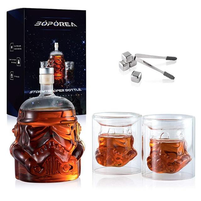 Transparent Creative Whiskey Decanter Set with 2 Glasses, 4 Stainless Steel Ice Cubes and Ice Tong,Flask Carafe,Whiskey Carafe for Wine,Scotch,Bourbon,Vodka,Liquor - 750ML(New Packaging)