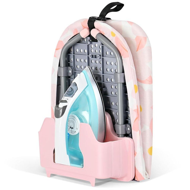 APEXCHASER Small Ironing Board with Iron Holder, Compact Ironing Board with Non-Slip Feet, Portable Tabletop Ironing Board with Cotton Cover for Small Spaces and Travel, Pink