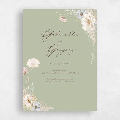 Olive Sage, Green Wedding Invitation - Almada Portrait